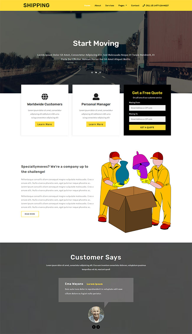 物流运输公司网站模板是一款黄色宽屏大气的物流公司网站模板