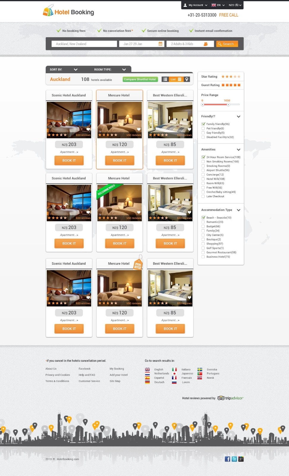 酒店免费预订PSD素材网页设计模板