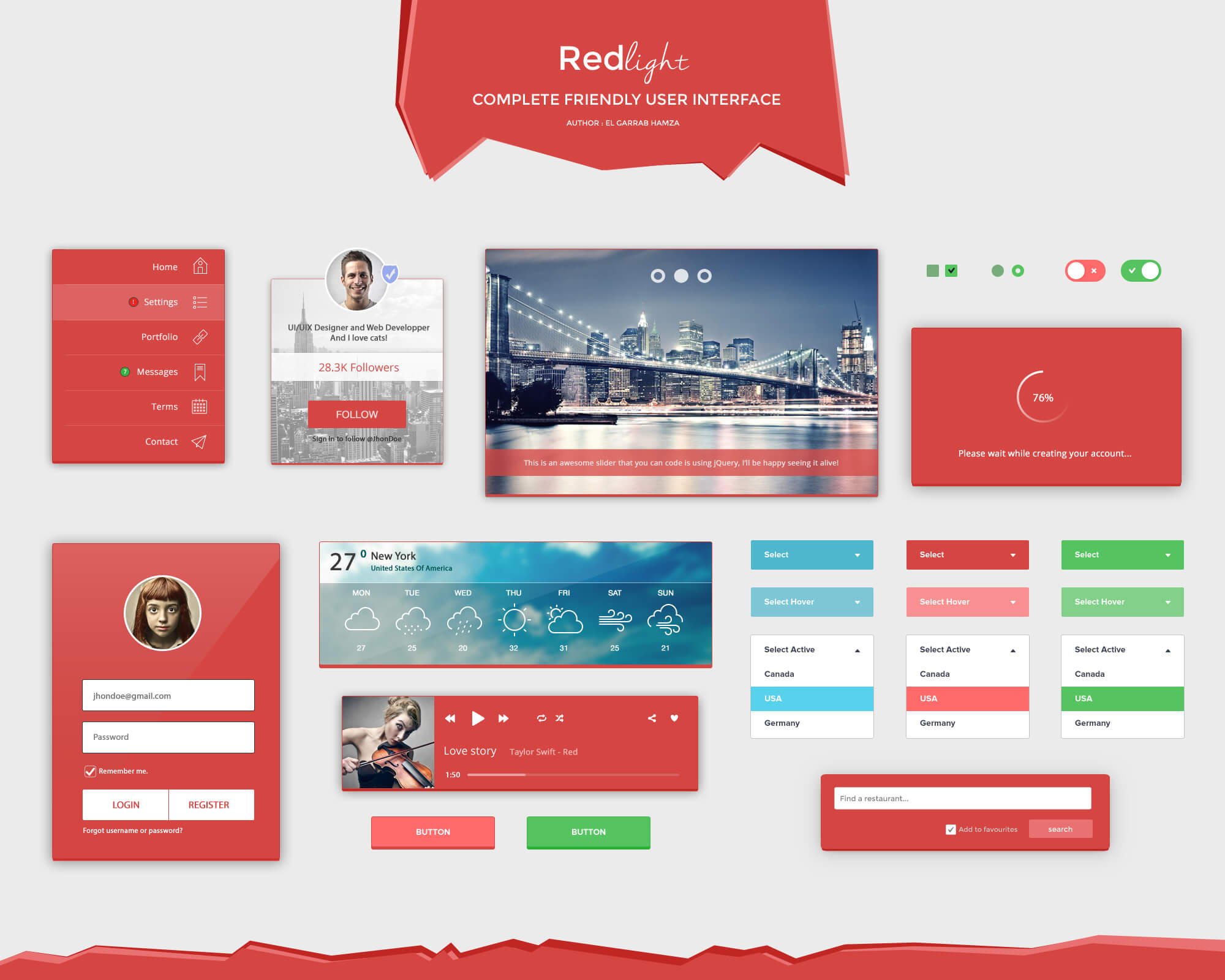 红光-完整友好的用户界面 UI设计 PSD素材