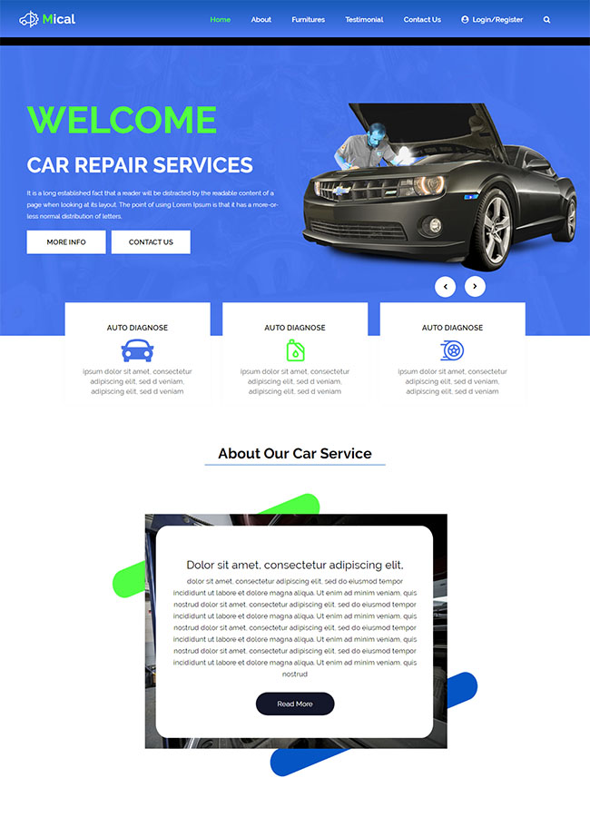 蓝色HTML5汽车维修服务企业网站模板